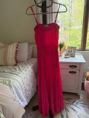 Evereve "Halle" Pink Satin Smocked Tiered Maxi Dress